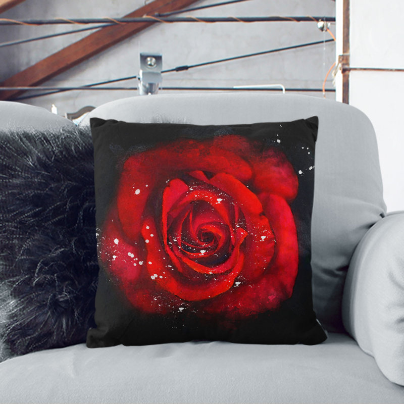 Rose in the Shadows Paint Splash Cushion with Filling, 55cm H x 55cm W x 20cm D, Stone