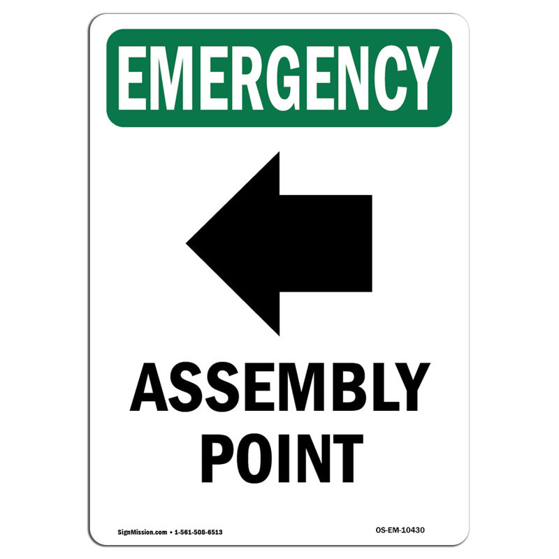 Assembly Point Emergency Sign, 18" H x 12" W x 0.1" D