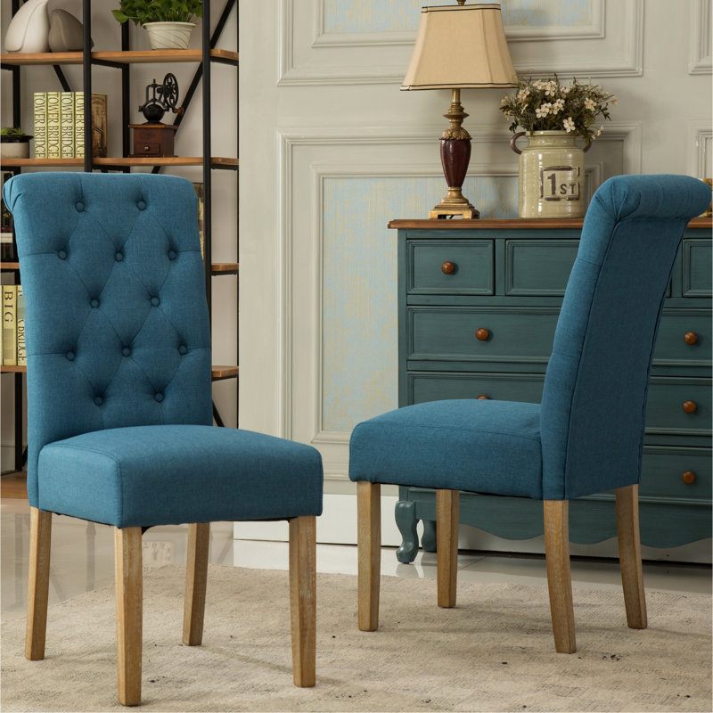 De 2 chaises de salle à manger bleues, en bois massif - classe et 2 chaises, look sur mesure, Bleu, Brun