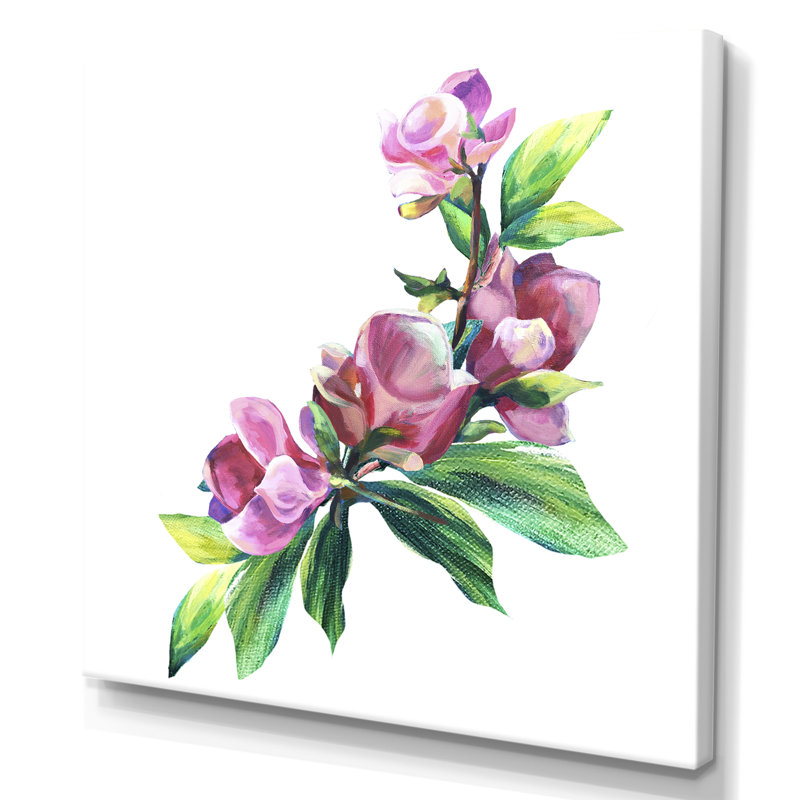 Arrangement de fleurs vertes et roses - Décoration murale traditionnelle sur toile, H 16 po x l 16 po x P 1 po, Toile tendue