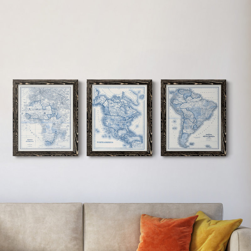 Afrique dans des tons de bleu - Toile encadrée de qualité supérieure - prête à être accrochée, H 24 po x l 36 po x P 1,5 po