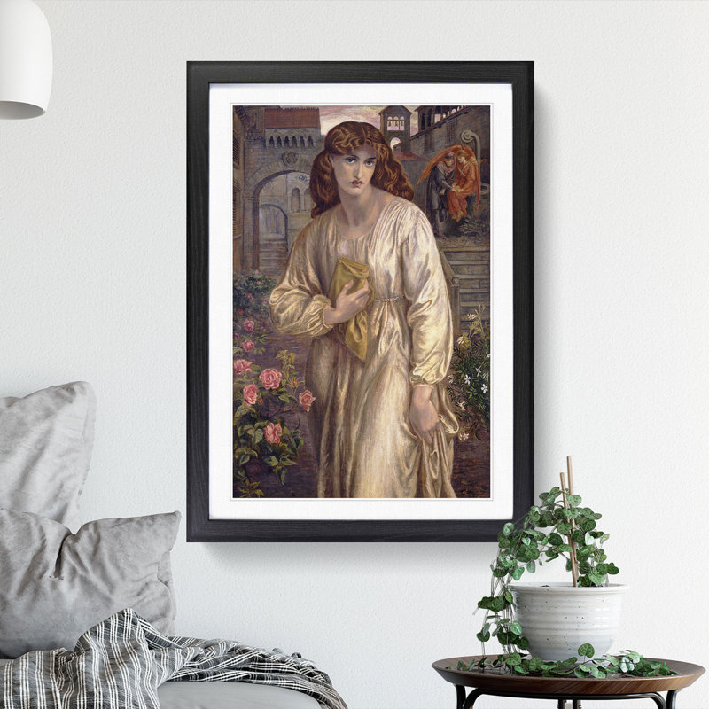 Salutation of Beatrice by Dante Gabriel Rossetti - Picture Frame Painting on MDF, 48cm H x 36cm W x 2cm D, Black Framed