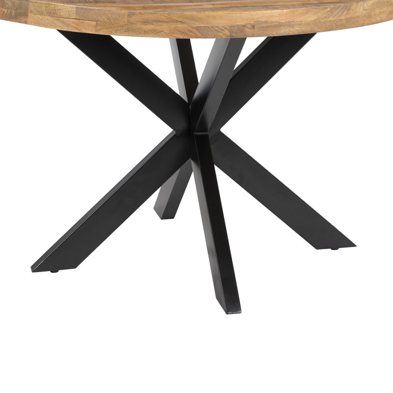 Metairie Round Solid Wood Top Metal Base Dining Table