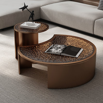 Table basse moderne en acier inoxydable et verre