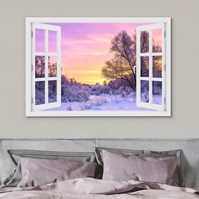 Window Scenery " Purple Sunset Snow Forest "