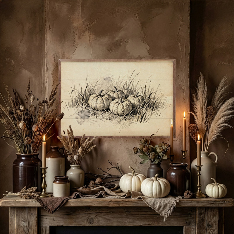 Pumpkins In Grass Simple, H 5 po x l 8 po