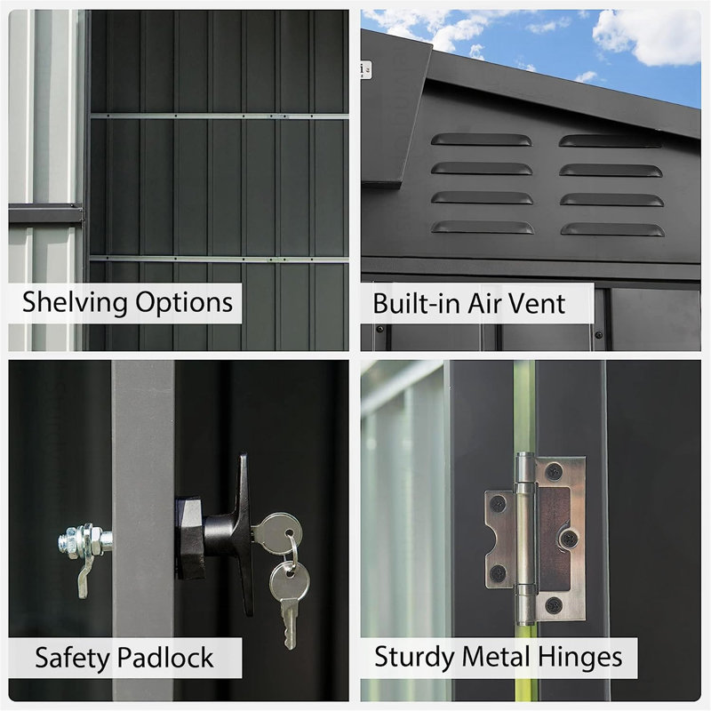 Outdoor Storage Shed, 74.49" H x 98.74" W x 75.43" D, Dark Gray