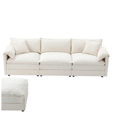 Canapé modulaire en velours de 103,5 pouces, avec coussins de siège profonds et larges, ensemble de canapés en forme de L en nuage, canapé à 4 places avec coussins doubles, très grand mobilier d'intérieur avec repose-pieds amovible, disponible en 3 couleurs