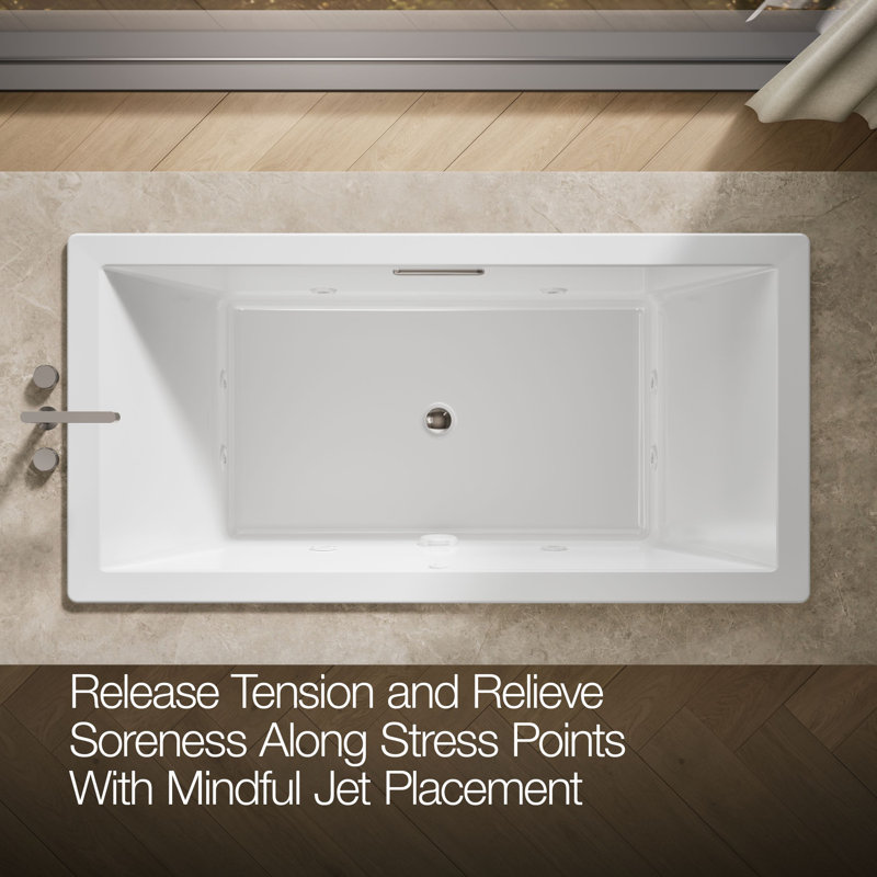 72-In x 36-In Heated Whirlpool Bath with Center Drain, White