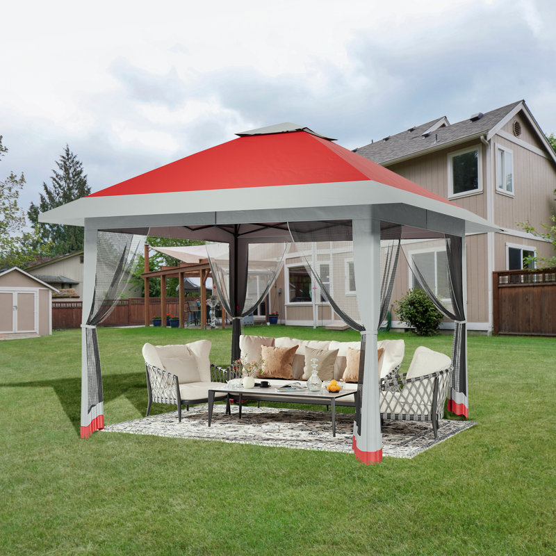 13' x 13' Pop-Up Gazebo with Mesh Netting, Instant Canopy Tent with Double Ventilated Roof, 169 sq ft Shade Shelter for Patio, Backyard, Garden
