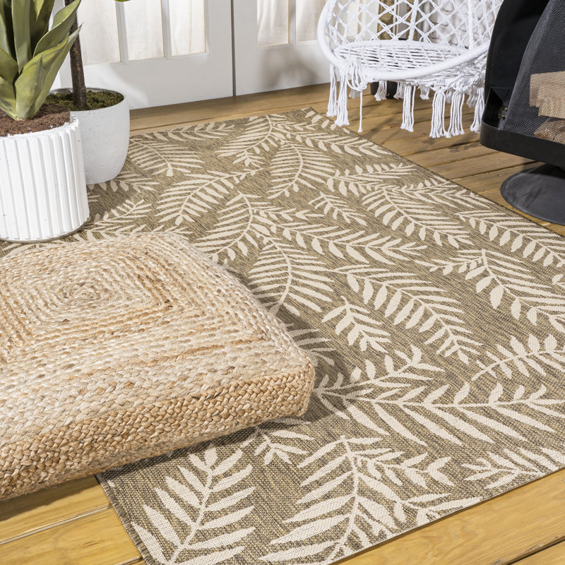 Mease Nevis Palm Frond Brown/Beige Indoor/Outdoor Rug, Rectangle 6' x 9'