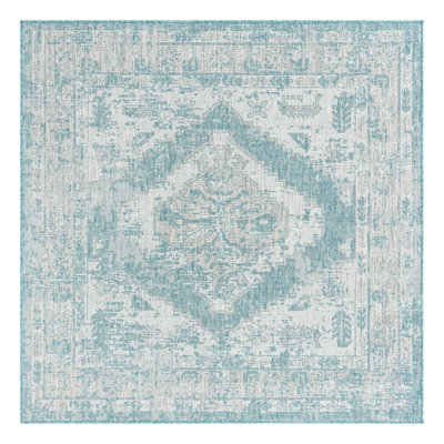 Tapis intérieur / extérieur en polypropylène tissé à la machine oriental bleu / gris