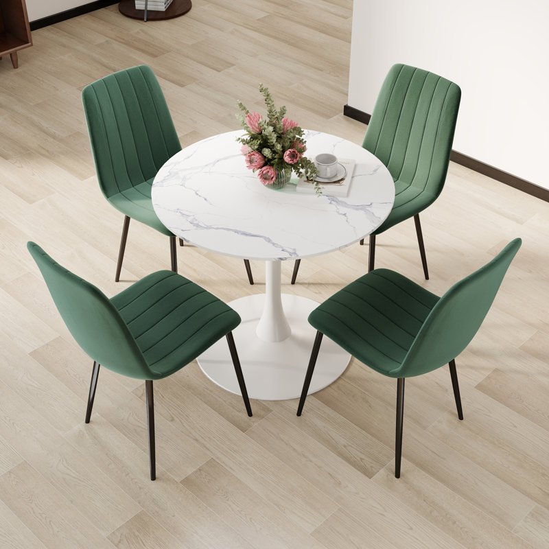 Ensemble de salle à manger à piédestal 5 pièces, Blanc, Vert