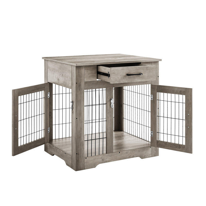 Table de bout avec cage pour chien 30 po, Gris patiné