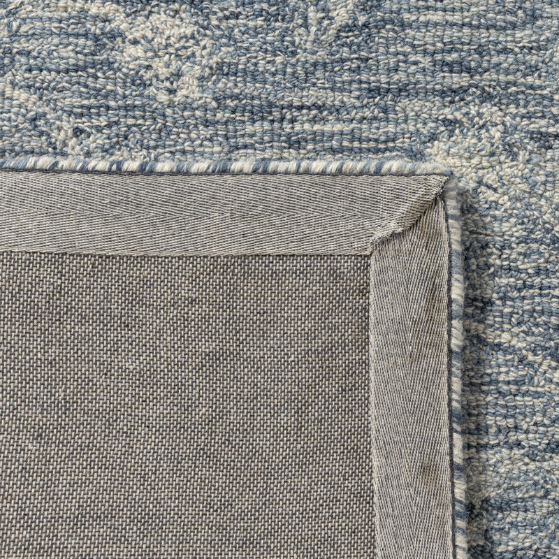 Ivy Handmade Transitional Distressed Floral Motif Tufted Wool Area Rug, Rectangle 7' 6" x 9' 6", Blue
