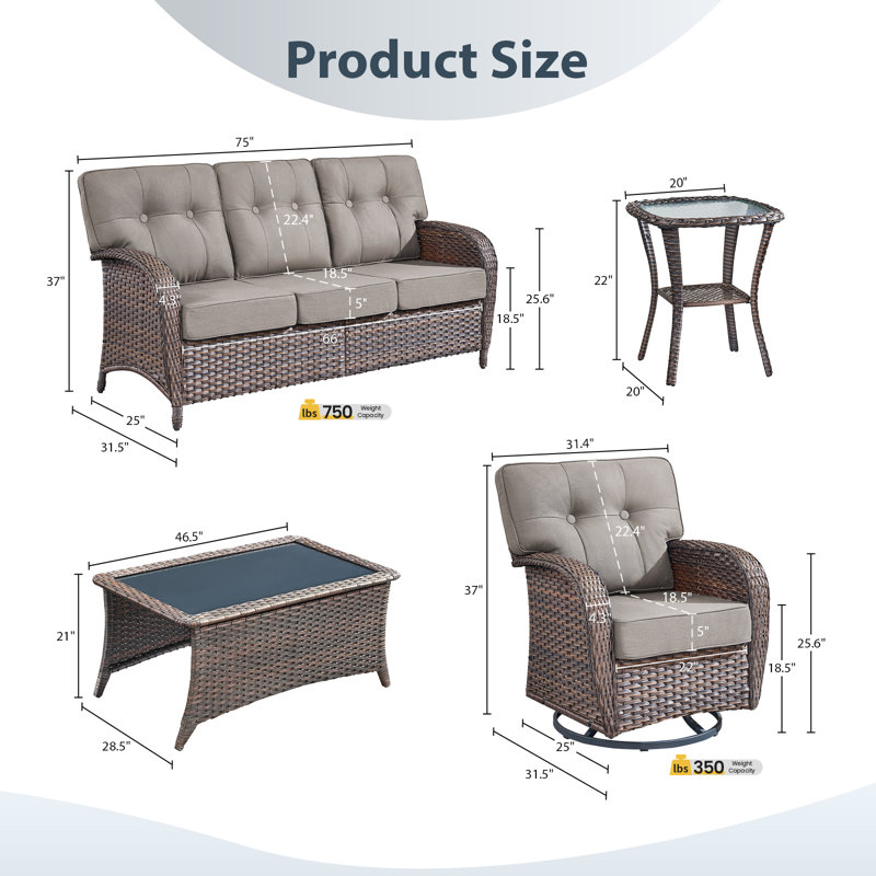 7-Piece Patio Furniture Set, All-Weather Outdoor Seating Set With Swivel Glider Chairs, Gray