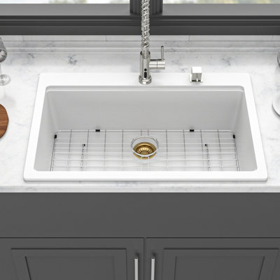 33X22" Black Quartz Kitchen Sink, High - End Composite, Reduces Vibration And Noise, Non Scratch Surface, Package Includes Drying Rack Bottom Grid Granite Composite Workstation, Smooth Quiet, Porous