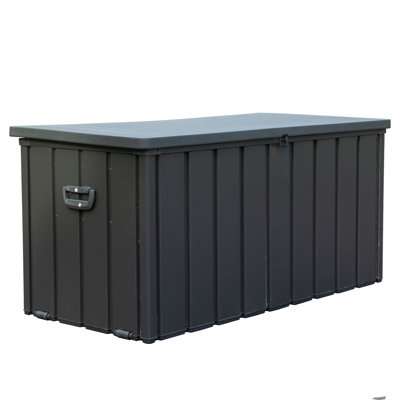100 Gallon Waterproof Outdoor Deck Storage Box for Patio Cushions, Pillows, Garden Tools, Lockable (Dark Gray)