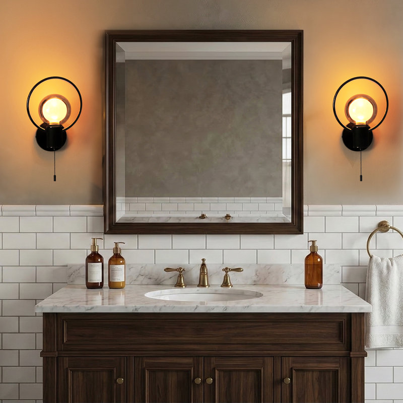 Modern Gold Wall Sconce Set of 2, 2 G125 Bulbs (1800K Soft White) Included, Glass Globe Wall Light with Pull Chain Switch, Mid Century Wall Lamp for Bedroom, Living Room, Hallway, Hardwired/Plug-in