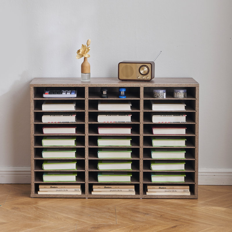 Organisateur de livres en bois avec 27 tablettes amovibles, Noir / * gris