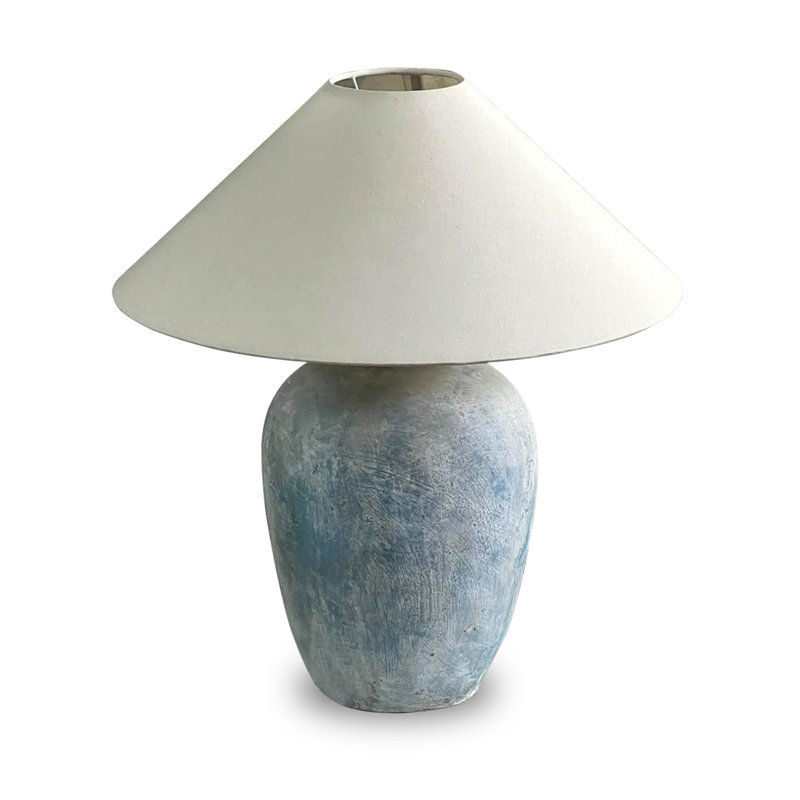 Lampe de table H 24 po environ, bleu turquoise vieilli avec abat-jour en lin
