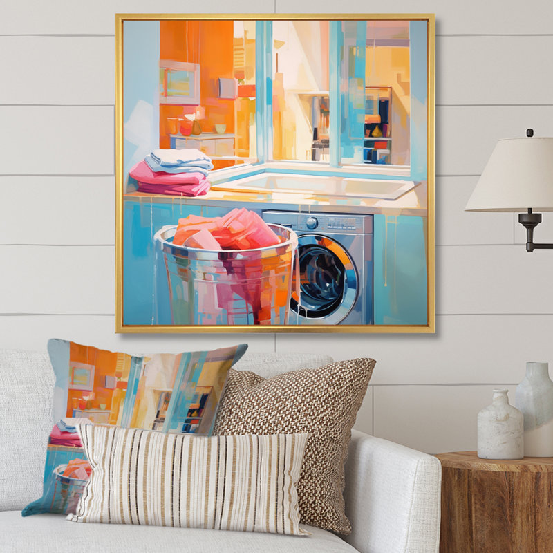 Blanchisserie, "Abstract Reflections I" sur toile, H 30 po x l 30 po x P 1 po, Cadre flottant doré