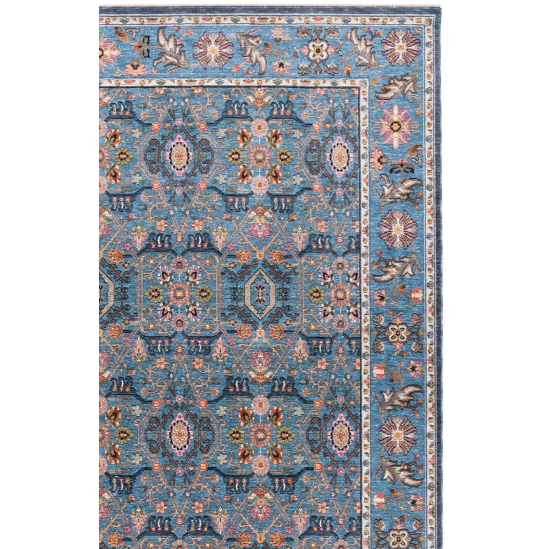 Tapis oriental rectangulaire en polyester tissé à la machine bleu / noir, Rectangle 2 pi 2 po x 4 pi