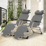 Outdoor Folding Lounge Chairs Recliner, Foldable Reclining Chair with Adjustable Backrest & Footrest