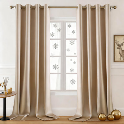 2 panneaux de rideaux occultants en soie beige occultant de luxe, rideaux obscurcissants et isolants en satin 52 po x 84 po pour décoration de chambre à coucher, or champagne