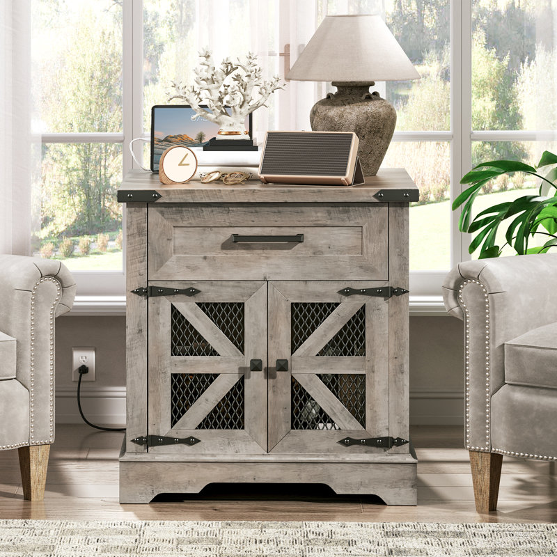 Table d'appoint de style campagnard avec table de charge et table de chevet 23,6 po, Gris