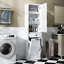 Armoire à linge blanche compacte avec matériaux et espace de rangement Tablette fonctionnelle compacte