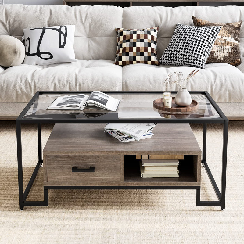Balgobin Glass Top Coffee Table, Brown, Black