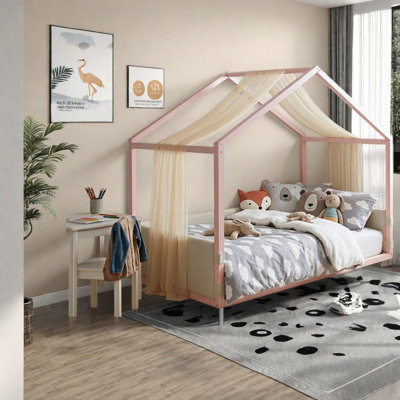 Lits à baldaquin simples en velours doux, cadre moderne en bois aggloméré contreplaqué pour chambre à coucher