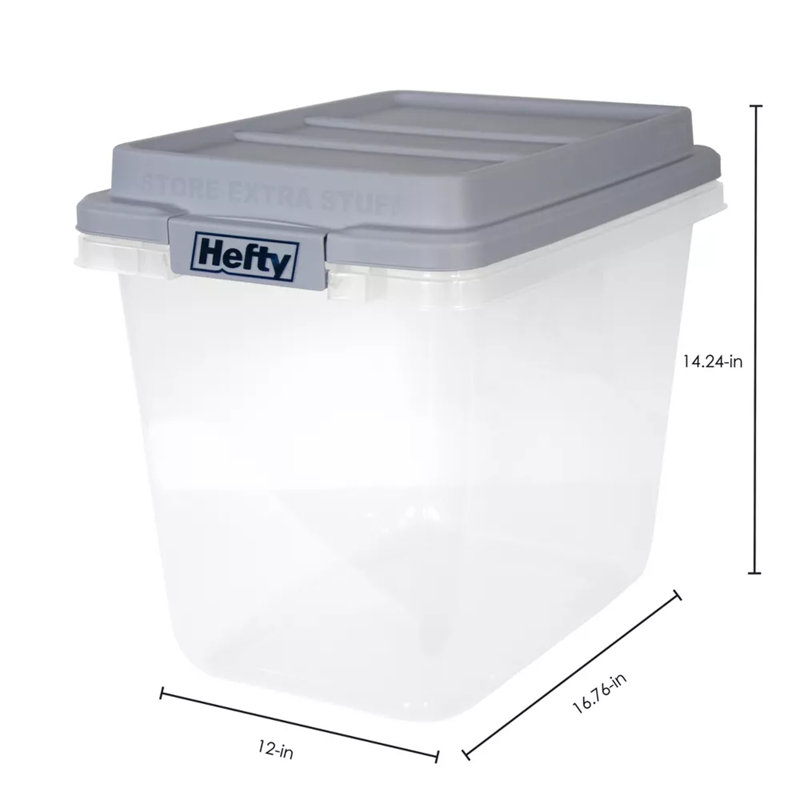 Hefty 32 Quart Lift Off Stackable Plastic Storage Bin and Lid, Gray