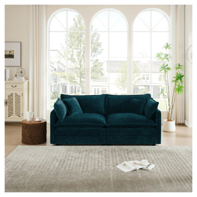 Canapé modulaire moderne en chenille 2 places, causeuse profonde et coussins décoratifs