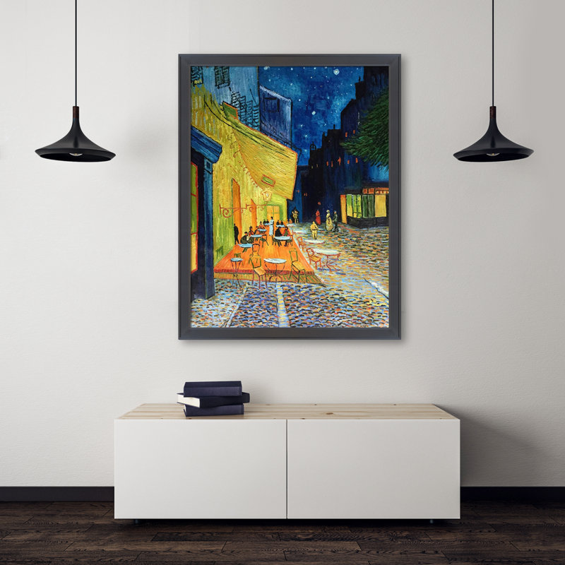 " Cafe Terrace At Night " by Vincent Van Gogh, 40" W x 52" H x 2" D, Black Framed