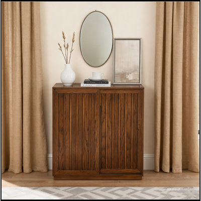 Sideboard With 2 Sliding Door & Solid Wood Decorative Strips, Storage Cabinet For Living Room, Kitchen, Dining, Entryway, Hallway