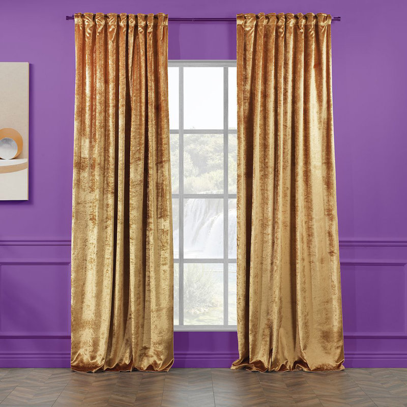 Extra Long & Extra Wide Shiny Velvet Curtain Panel (customized), 140cm Width x 265cm Drop, Honey