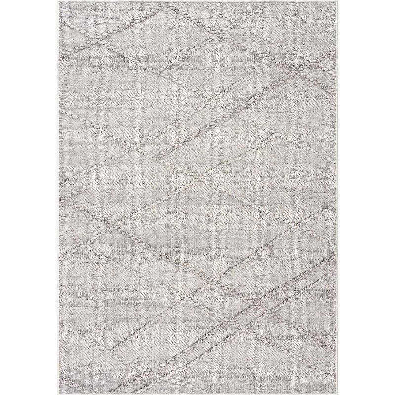 Voluntown Geometric Outdoor Gray Area Rug, Rectangle 5' x 7'