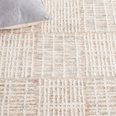 Wikhard Abstract Hand Tufted Wool Cotton Geometric Rug in Brown/Ivory