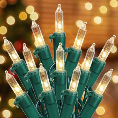 Ensemble de 2 ensembles de lumières de Noël en fil vert transparent de 13 pi à 50 fils, mini lumières de Noël incandescentes, lumières d'arbre claires 120 V connectables pour le mariage, la chambre à coucher, la salle de classe et le porche (2 piè