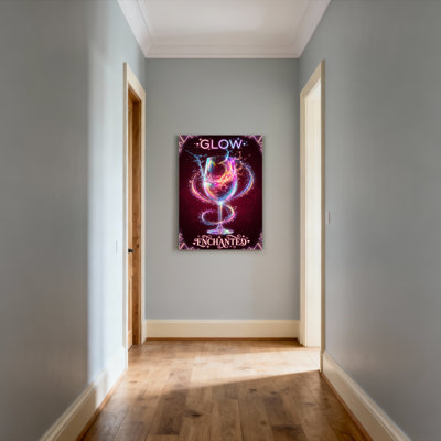 Glow Enchanted Wine Glass Neon Art Canvas Wrapped Wall Art Oil Painting Print Set Of 1