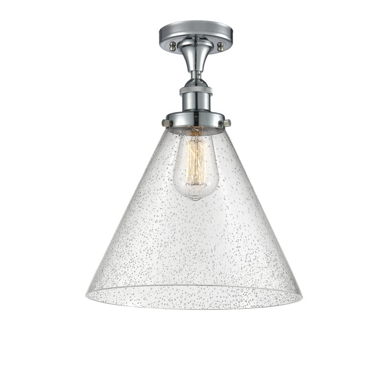 Plafonnier semi-encastré 1 lumière Alvonia, Chrome poli, H 13 po x l 12 po x P 12 po, Ampoule non incluse