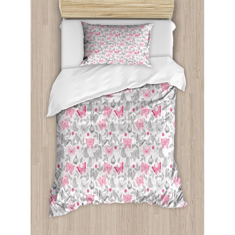 Flower Polyester Duvet Cover, Twin Duvet Cover + 1 Pillow Sham, Abstract Nature Depiction