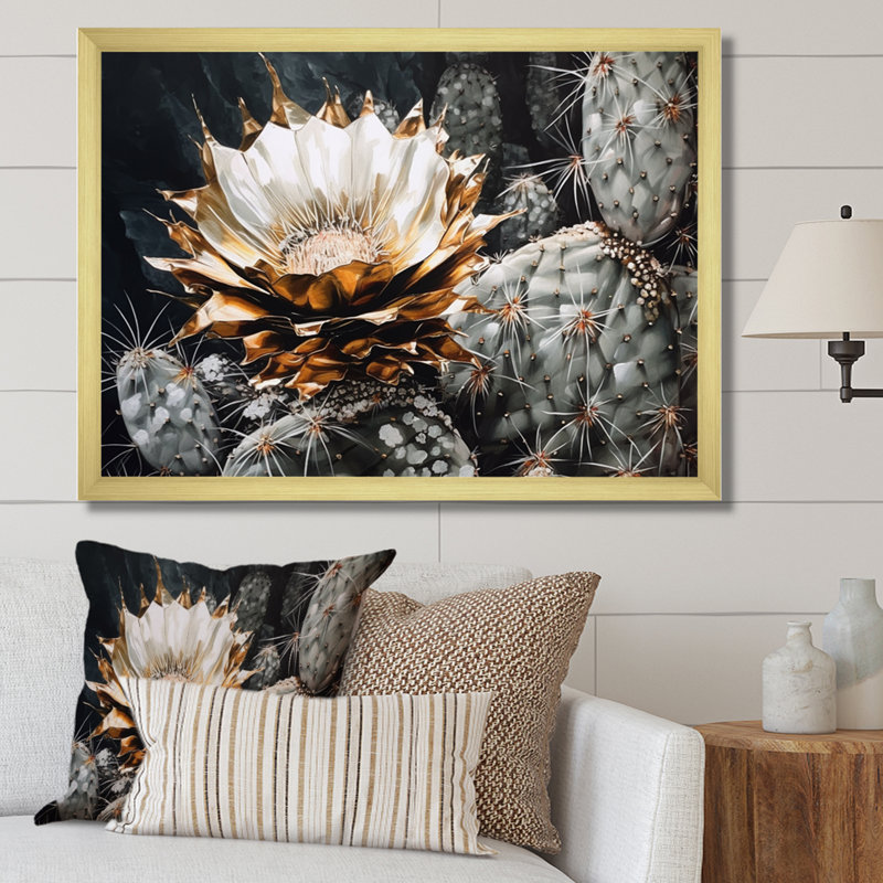 «Rozenia Yellow Gray Cactus», impression sur toile, H 34 po x l 44 po x P 1,5 po, Encadrement doré