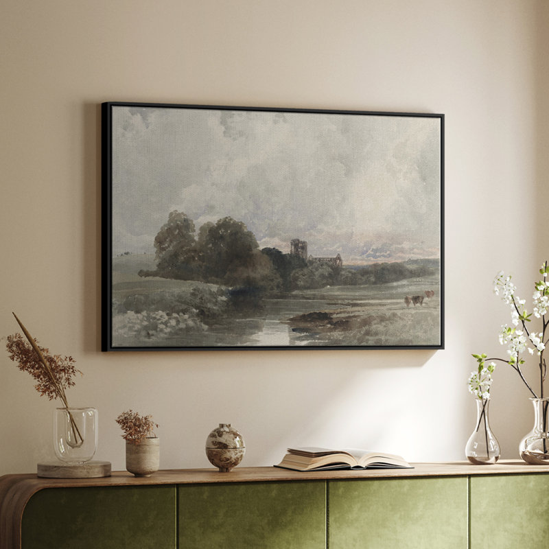 Paysage rétro - XXXIX, Toile avec cadre flottant noir, H 17 po x l 25 po x P 2 po