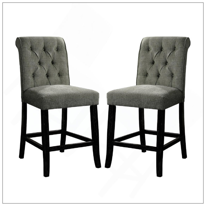 Ensemble de 2 chaises de salle à manger rembourrées en tissu noir antique avec sièges rembourrés et support stable, Beige