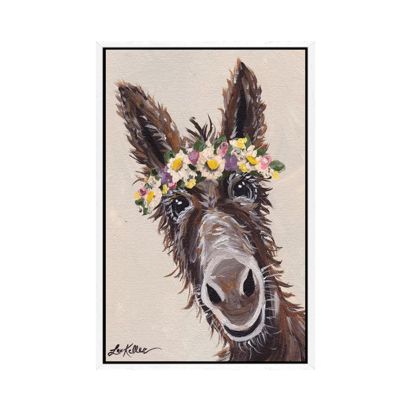 Donkey With Flower Crown - Painting on Canvas, White Framed Canvas, 101.6 cm H x 66.04 cm W