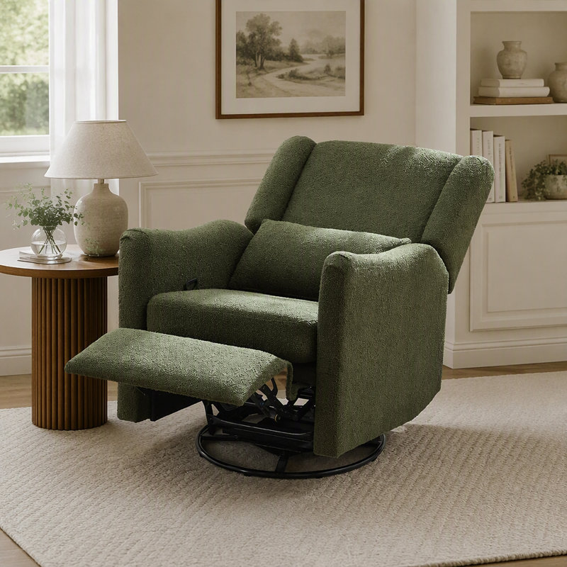 Fauteuil inclinable à bascule pivotant à oreilles de 29,5 po de largeur, fauteuil oscillant en molleton pour chambre de bébé et salon, vert algue