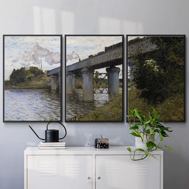 Monet, reproduction sur toile 3 pièces, H 24 po x l 48 po x P 2 po, Noir